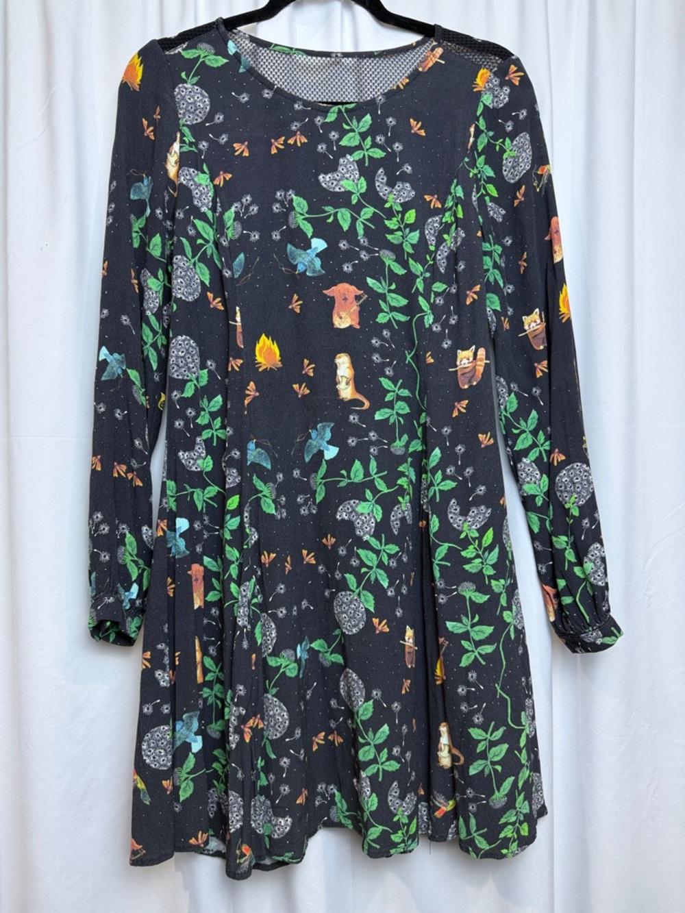 Antix Black Floral & Animal Print Long Sleeve Swing Dress with Mesh Back, Small